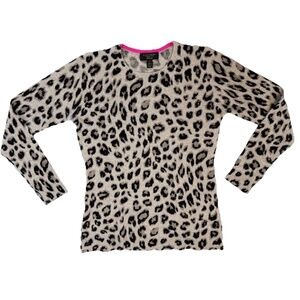 Charter Club Luxury 100% Cashmere Sweater Women Size S Animal Print Black & Gray